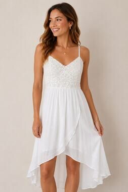 IZ Byer White Lace High Low Dress XL Sleeveless Spaghetti Strap Boho Midi